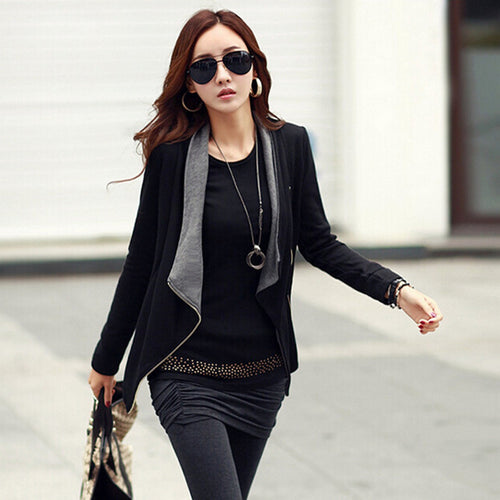 Jacket Korean Version Slim Turn Down Lapel Collar Side Zipper Coat Women Cardigan EF8