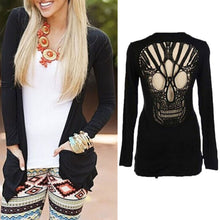 Long Sleeve Hollow Oversized Skull Pattern Cardigan Women Blouse Sexy Backless Crochet Lace Long Cardigans Jacket EF8