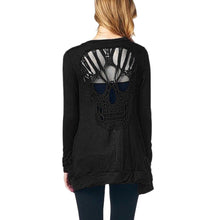 Long Sleeve Hollow Oversized Skull Pattern Cardigan Women Blouse Sexy Backless Crochet Lace Long Cardigans Jacket EF8