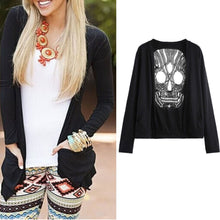 Long Sleeve Hollow Oversized Skull Pattern Cardigan Women Blouse Sexy Backless Crochet Lace Long Cardigans Jacket EF8