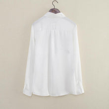 Rose Flower Printed Long Sleeve Blouse Women Turn Down Collar Chiffon Shirts White Big Size Women Office Shirt EF8