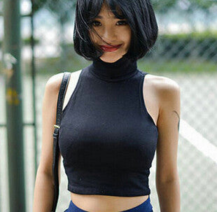 4 Colors Women Pullovers Women Tanks Tops S-L High Neck Crop Top For Women Clothing  EF8