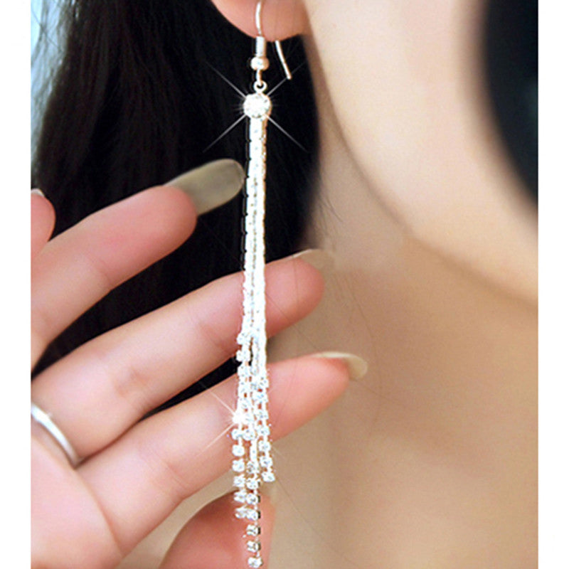 Super Long Dangle Earrings Cocktail Party Wedding Linear Earrings Women's Chic Rhinestone Tassels Earings EF8