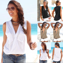 The fashion women's T-shirt Womens Sleeveless V Neck Cotton VCasual T-Shirt Beach Top Tee shirt Femme EF8