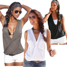 The fashion women's T-shirt Womens Sleeveless V Neck Cotton VCasual T-Shirt Beach Top Tee shirt Femme EF8
