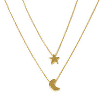 Two Layered Women Necklaces Chain Gold Silver Moon Star Pendent Women Statement Simple Moon Necklace EF8