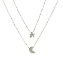 Two Layered Women Necklaces Chain Gold Silver Moon Star Pendent Women Statement Simple Moon Necklace EF8