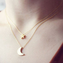 Two Layered Women Necklaces Chain Gold Silver Moon Star Pendent Women Statement Simple Moon Necklace EF8