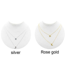 Two Layered Women Necklaces Chain Gold Silver Moon Star Pendent Women Statement Simple Moon Necklace EF8