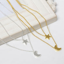 Two Layered Women Necklaces Chain Gold Silver Moon Star Pendent Women Statement Simple Moon Necklace EF8