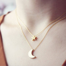 Two Layered Women Necklaces Chain Gold Silver Moon Star Pendent Women Statement Simple Moon Necklace EF8