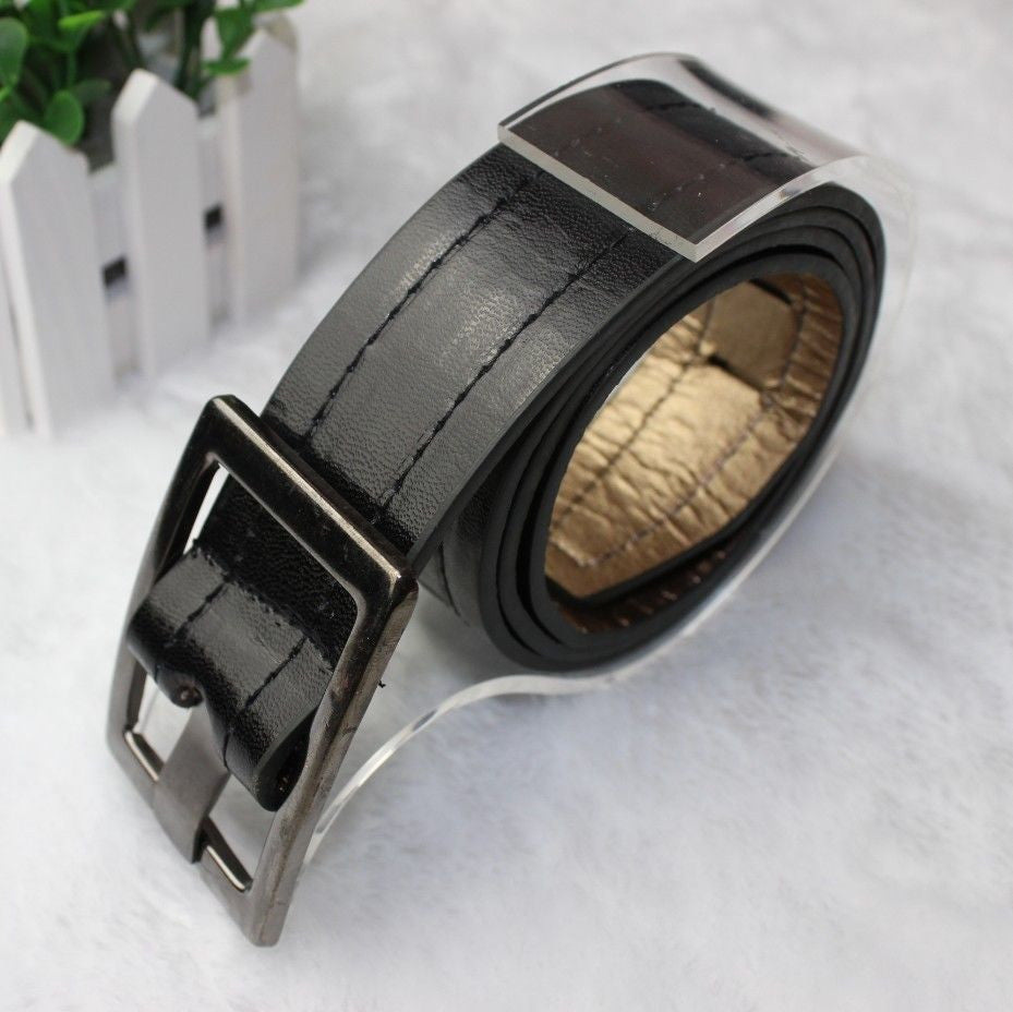 Faux Leather Waist Belts Edge Sewing Thread Buckle Belt Men Women Design Black White Accessories EF8