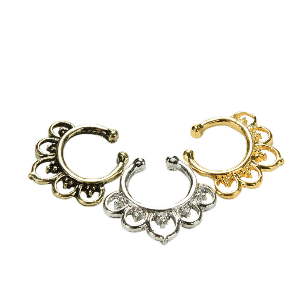 Variety Fake Septum Nose Rings Crystal Gold Faux Piercing Nose Studs Body Hoop Nose Ring For Women Septum Clip Jewelry EF8
