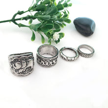 Vintage Punk Ring Set Unique Carved Antique Silver Elephant Totem Leaf Lucky Rings for Women Boho Beach Jewelry 4pc EF8