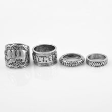 Vintage Punk Ring Set Unique Carved Antique Silver Elephant Totem Leaf Lucky Rings for Women Boho Beach Jewelry 4pc EF8