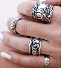 Vintage Punk Ring Set Unique Carved Antique Silver Elephant Totem Leaf Lucky Rings for Women Boho Beach Jewelry 4pc EF8