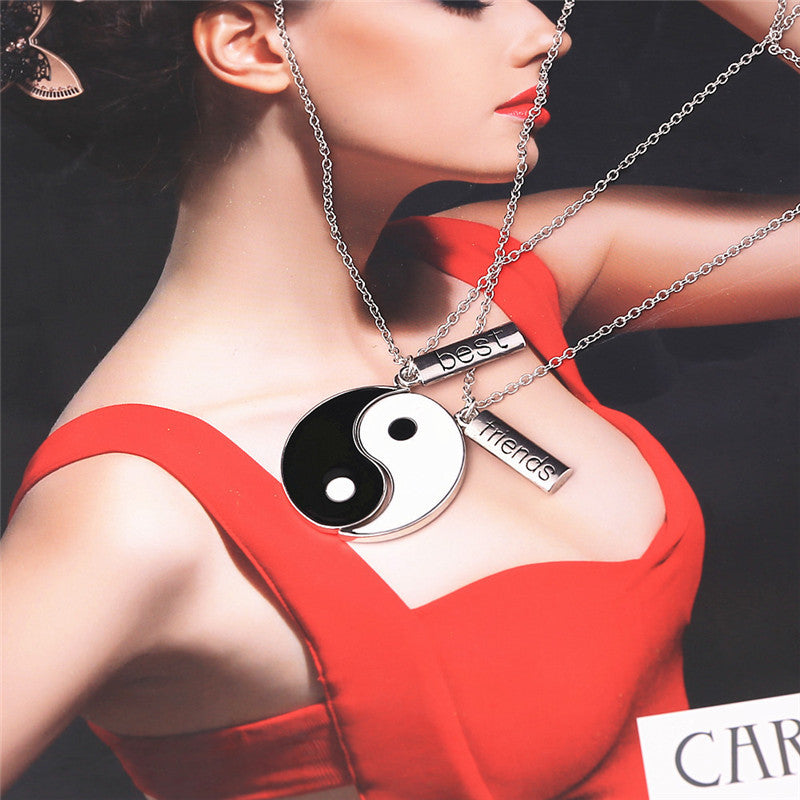 Vintage puzzle H  Stamped Friendship yin yang puzzle pendant chain Necklace unique personalized for friendship Valentine's Day EF8