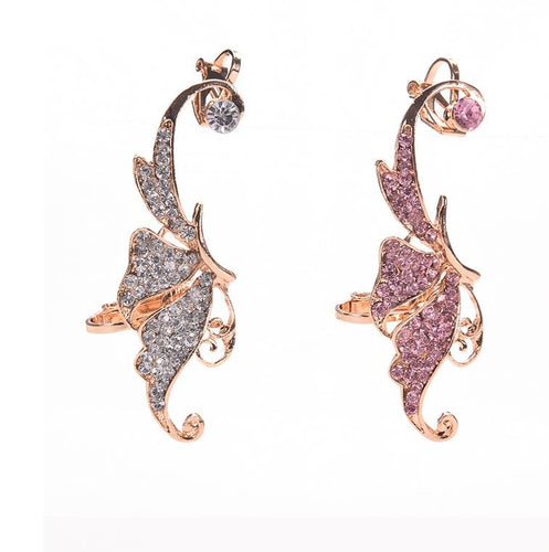 s Shiny Womens Butterfly Wings Shape Left Ear Clip Clamp Earrings EF8