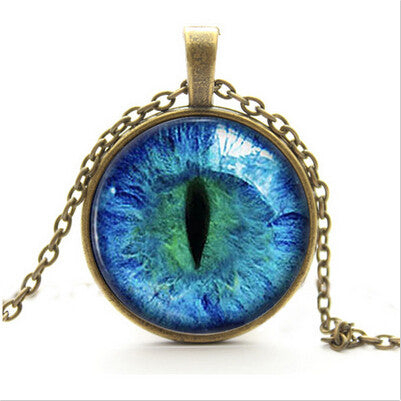 Blue Green Cat Eye Necklace Pendant Charming Rhinestone Ethnic Necklace for Men Women Jewelry EF8