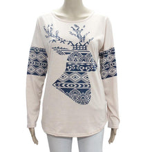 Fashion Women Long Sleeve Loose Elk Deer Printing Splice Long Sleeve Tops Pullover Shirt EF8