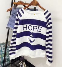 Women Long Sleeve Anchor Printed Hoodies Striped Causal Letter Women Pullover Sweatshirts Tracksuits Suit Tops S-XL EF8