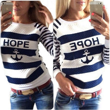 Women Long Sleeve Anchor Printed Hoodies Striped Causal Letter Women Pullover Sweatshirts Tracksuits Suit Tops S-XL EF8