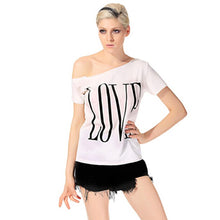 Women Cute LOVE letters print T shirt short sleeve off shoulder shirts camisas femininas casual solid plus size tops EF8