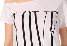 Women Cute LOVE letters print T shirt short sleeve off shoulder shirts camisas femininas casual solid plus size tops EF8