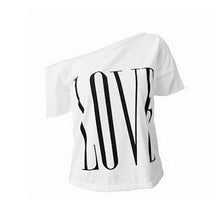Women Cute LOVE letters print T shirt short sleeve off shoulder shirts camisas femininas casual solid plus size tops EF8