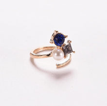 Women Knuckle Rings 4pc Blue Crystal Black Cat Created Pearls Zircon Nail Rings EF8