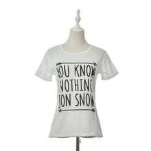 Women T shirt YOU KNOW NOTHING JON SNOW Letters Print Funny Cotton Shirt For Lady Top Tee Hipster White Black EF8