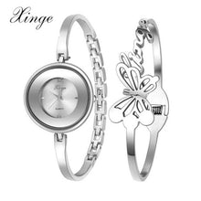 Bracelet Watch Women Fashion Butterfly Silver Rhinestone Bangle Watch Bracelet Wristwatches Set 587S EF8