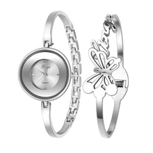 Bracelet Watch Women Fashion Butterfly Silver Rhinestone Bangle Watch Bracelet Wristwatches Set 587S EF8