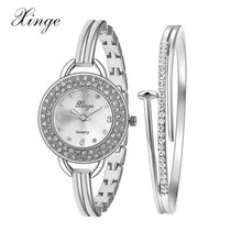 Famous Watch Women Luxury Crystals Watch Silver Diamond Rhinestone Bangle Watch Bracelet Set 409S EF8