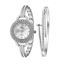 Famous Watch Women Luxury Crystals Watch Silver Diamond Rhinestone Bangle Watch Bracelet Set 409S EF8