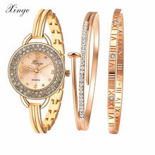 Gold Bracelet Bangle Rhinestone Crystal Wrist Watches Lady Watch Quartz Women Fashion Wristwatch Watch Bracelet Set 409R EF8