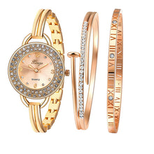 Gold Bracelet Bangle Rhinestone Crystal Wrist Watches Lady Watch Quartz Women Fashion Wristwatch Watch Bracelet Set 409R EF8