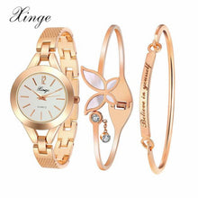 Luxury Women Crystal Diamond Gold Rhinestone Bracelet Watches Ladies Dress Wristwatches Bangle Watch 2 Bracelets Set 173R EF8