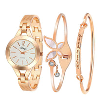 Luxury Women Crystal Diamond Gold Rhinestone Bracelet Watches Ladies Dress Wristwatches Bangle Watch 2 Bracelets Set 173R EF8