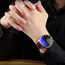 Mens watches Top Luxury Fashion Faux Leather Mens Business ClockBlue Ray Glass Quartz Analog Watches EF8