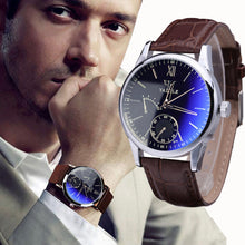 Mens watches Top Luxury Fashion Faux Leather Mens Business ClockBlue Ray Glass Quartz Analog Watches EF8