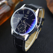 Mens watches Top Luxury Fashion Faux Leather Mens Business ClockBlue Ray Glass Quartz Analog Watches EF8