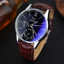 Mens watches Top Luxury Fashion Faux Leather Mens Business ClockBlue Ray Glass Quartz Analog Watches EF8