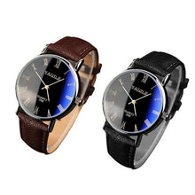 2pc Luxury Fashion Faux Leather Mens Blue Ray Glass Quartz Analog Watches Quartz-watch Relogio Masculino Feminino Montre EF8