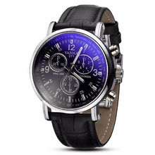 2pc Luxury Fashion Faux Leather Mens Blue Ray Glass Quartz Analog Watches Quartz-watch Relogio Masculino Feminino Montre EF8