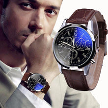 2pc Luxury Fashion Faux Leather Mens Blue Ray Glass Quartz Analog Watches Quartz-watch Relogio Masculino Feminino Montre EF8