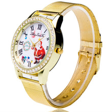 Fashion Cute Santa Snowman Women Rhinestones Quartz Steel Mesh Belt Wrist Watch Gold Plated Diamond Watches Gift EF8