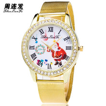 Fashion Cute Santa Snowman Women Rhinestones Quartz Steel Mesh Belt Wrist Watch Gold Plated Diamond Watches Gift EF8