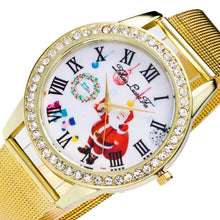 Fashion Cute Santa Snowman Women Rhinestones Quartz Steel Mesh Belt Wrist Watch Gold Plated Diamond Watches Gift EF8