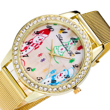 Fashion Cute Santa Snowman Women Rhinestones Quartz Steel Mesh Belt Wrist Watch Gold Plated Diamond Watches Gift EF8